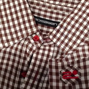Brown and white checkered shirt
